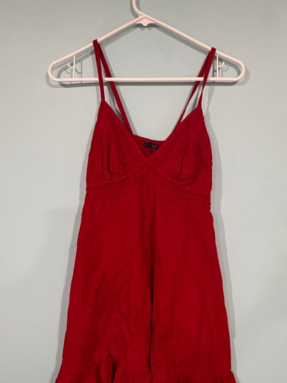 Red Spaghetti Strap Sundress Giocam Red Embroidered Mini Dress - Summer Vibes